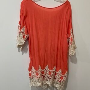 Alya Coral and Cream Lace Tunic Top